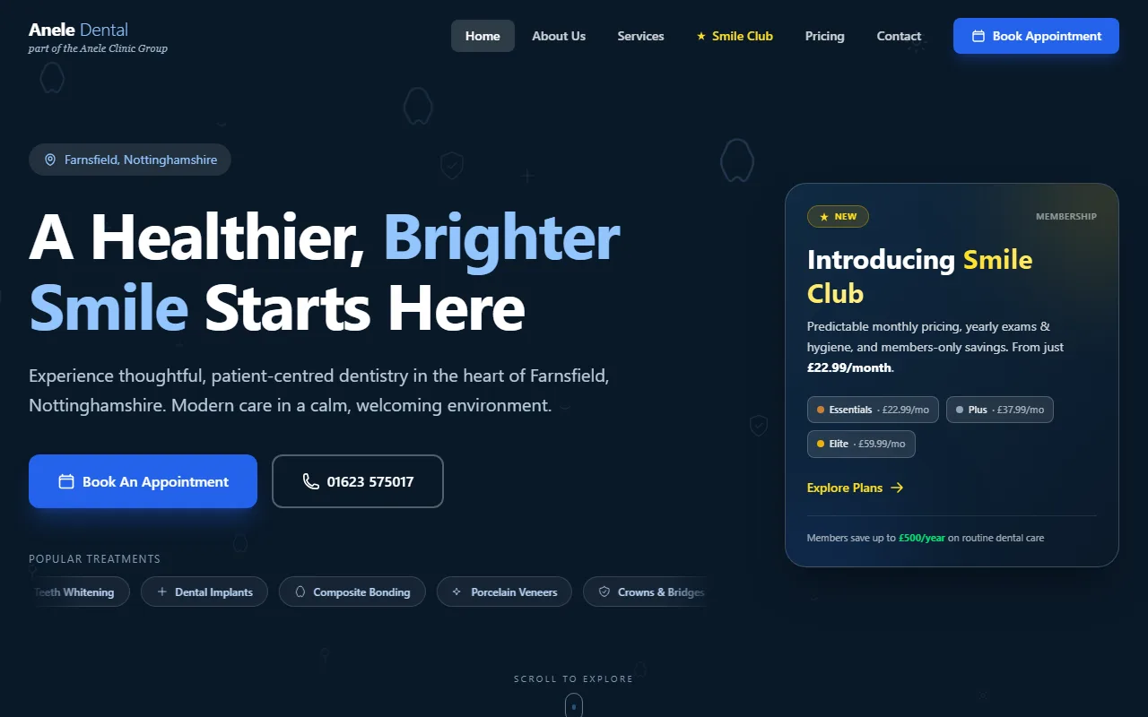 The Anele Dental website, a live clinic site built and hosted by CallidusOS Digital
