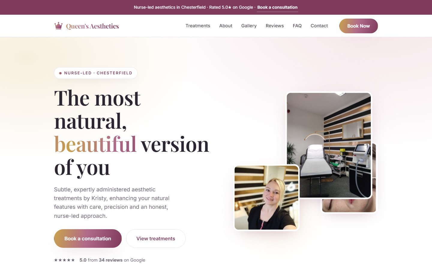 The Queens Aesthetics website, built by CallidusOS